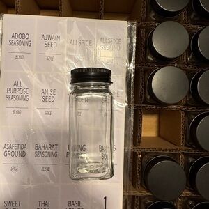 Clear Glass Spice Jar with Black Lid - Set of 18